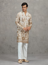 White georgette embroidered traditional festive kurta suit