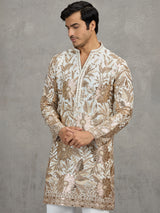 White georgette embroidered traditional festive kurta suit