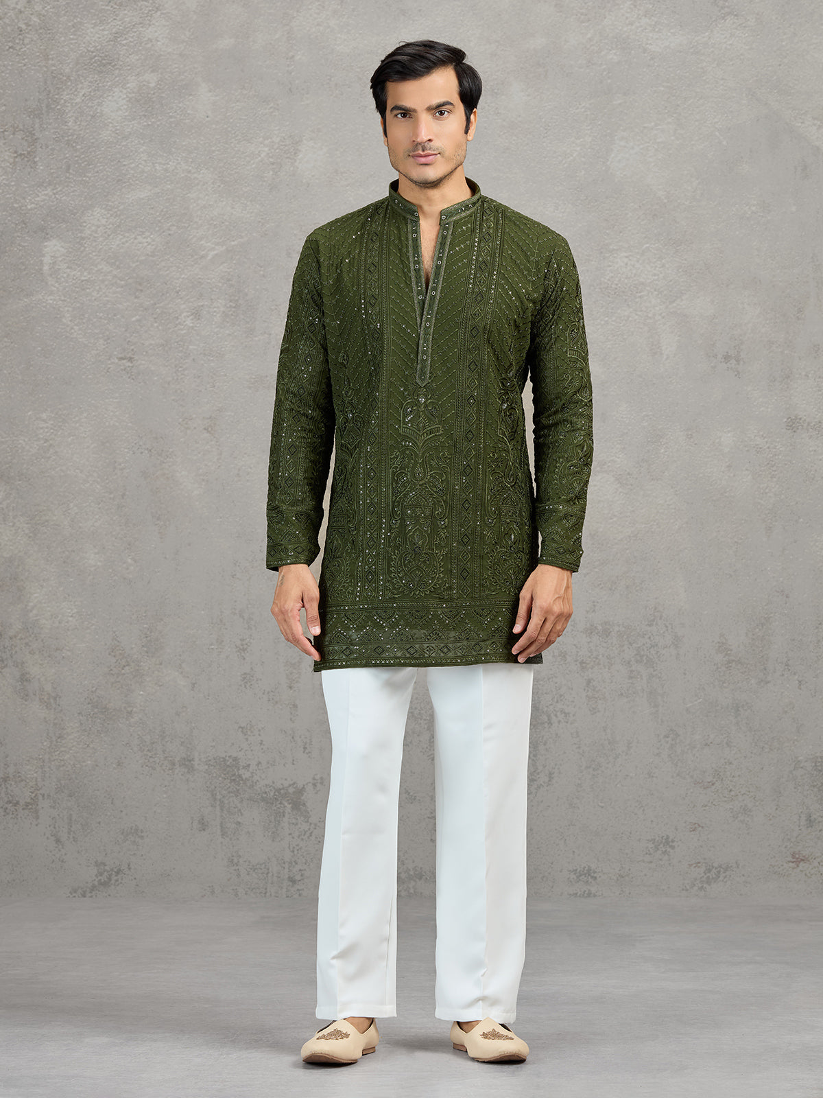 Mehendi green georgette embroidered festive kurta suit
