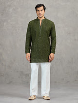 Mehendi green georgette embroidered festive kurta suit