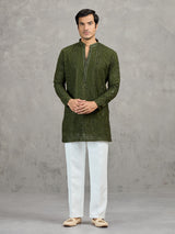 Mehendi green georgette embroidered festive kurta suit