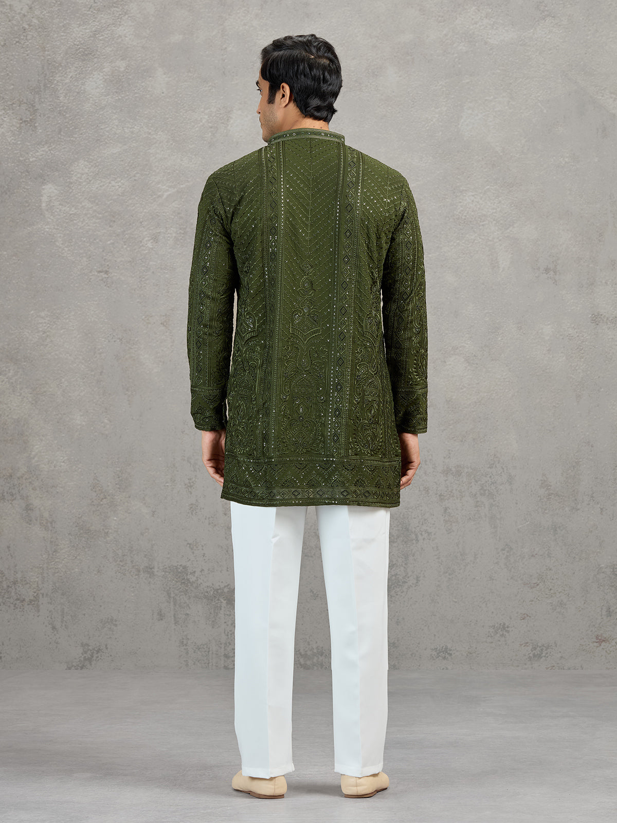 Mehendi green georgette embroidered festive kurta suit