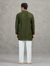 Mehendi green georgette embroidered festive kurta suit
