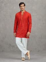Orange georgette embroidered haldi festive kurta suit