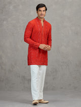 Orange georgette embroidered haldi festive kurta suit