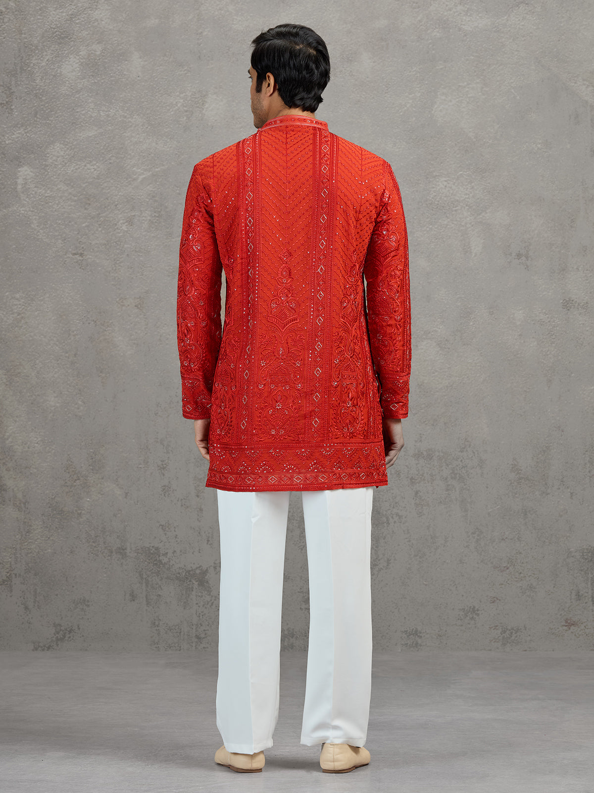 Orange georgette embroidered haldi festive kurta suit