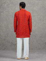 Orange georgette embroidered haldi festive kurta suit