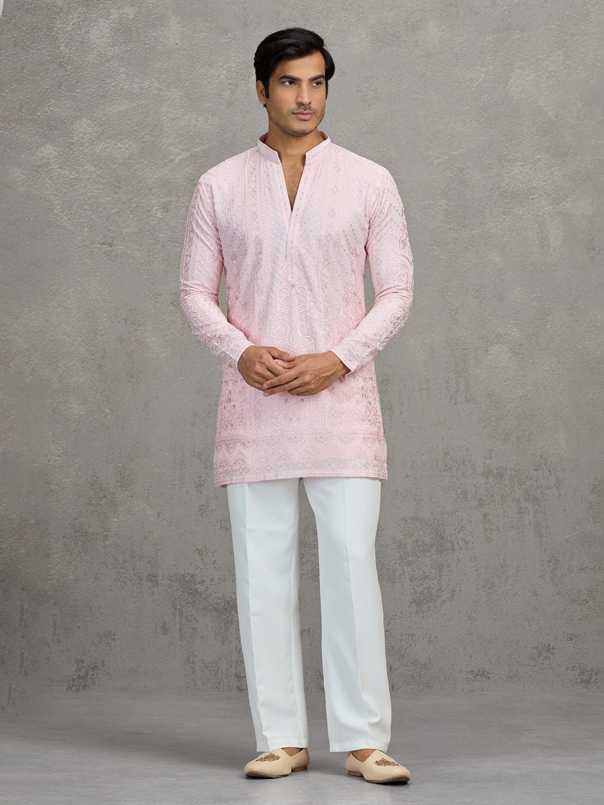 Pink georgette embroidered reception wear kurta suit