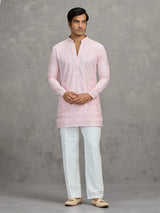 Pink georgette embroidered reception wear kurta suit