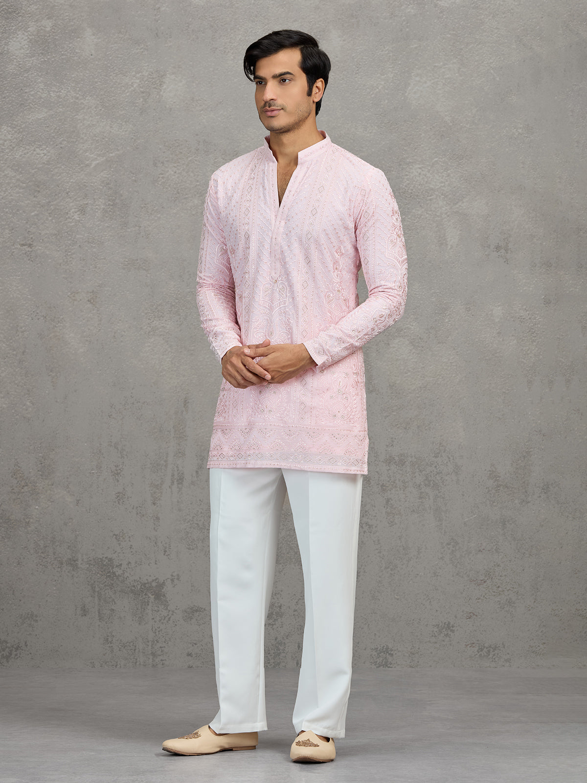 Pink georgette embroidered reception wear kurta suit