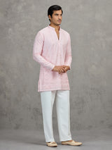 Pink georgette embroidered reception wear kurta suit