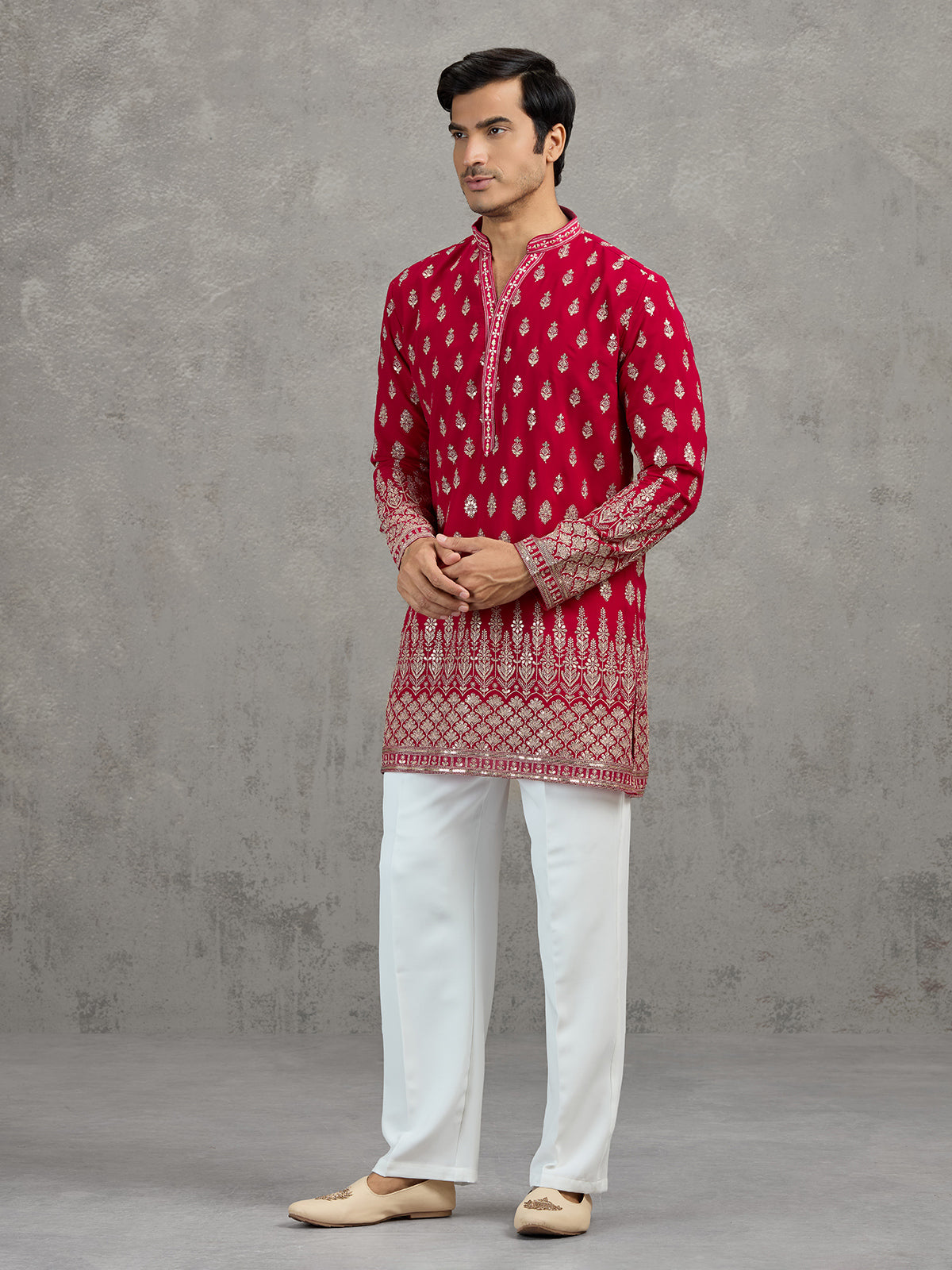 Rani pink georgette embroidered festive kurta suit