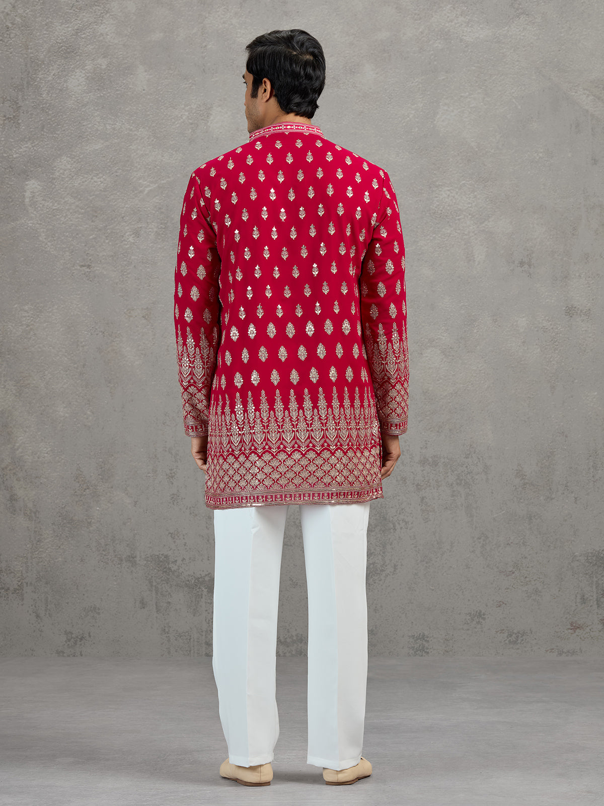 Rani pink georgette embroidered festive kurta suit