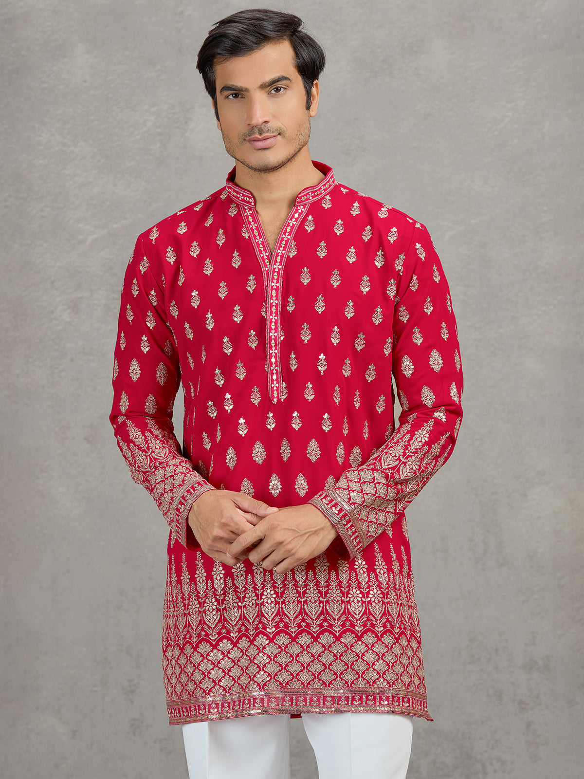 Rani pink georgette embroidered festive kurta suit