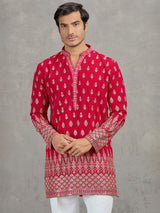 Rani pink georgette embroidered festive kurta suit