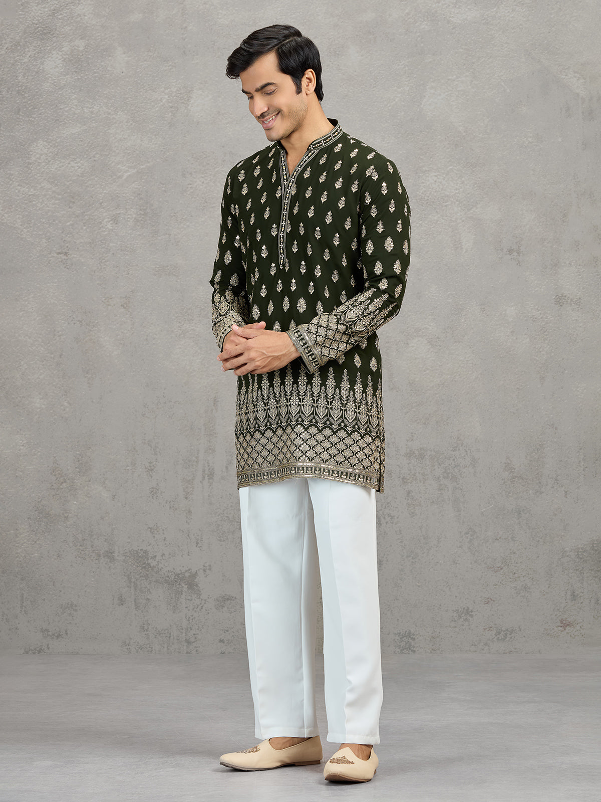 Mehendi green georgette embroidered traditional kurta suit