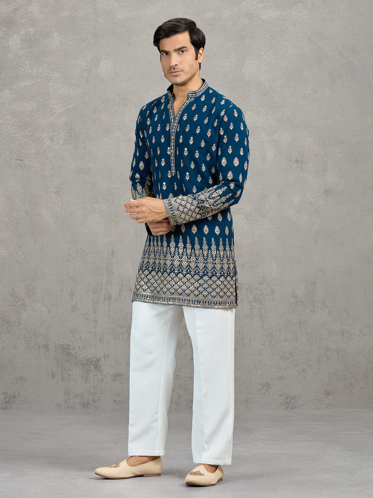 Teal blue georgette designer embroidered kurta suit
