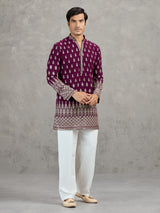 Wine georgette embroidered festive kurta suit