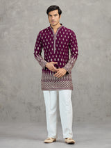 Wine georgette embroidered festive kurta suit