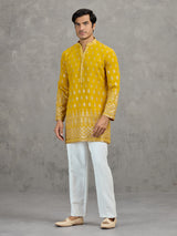 Yellow georgette embroidered haldi festive kurta suit