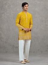 Yellow georgette embroidered haldi festive kurta suit