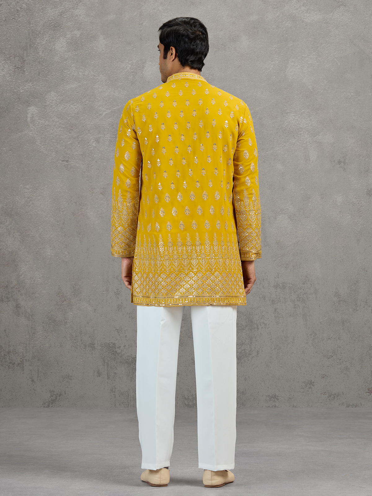 Yellow georgette embroidered haldi festive kurta suit
