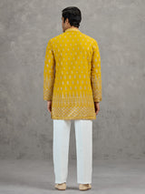 Yellow georgette embroidered haldi festive kurta suit