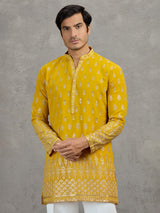 Yellow georgette embroidered haldi festive kurta suit