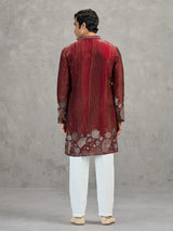 Maroon silk blend embroidered wedding kurta suit