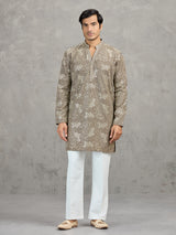 Dusty olive Korean silk embroidered festive kurta suit