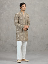 Dusty olive Korean silk embroidered festive kurta suit