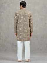 Dusty olive Korean silk embroidered festive kurta suit