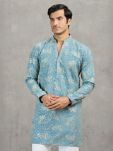 Sky blue korean silk embroidered festive kurta suit