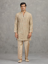 Gold tissue silk embroidered festive kurta suit