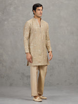 Gold tissue silk embroidered festive kurta suit