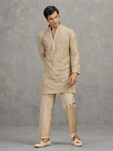 Gold tissue silk embroidered festive kurta suit