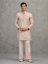 Dusty pink tissue silk embroidered elegant festive kurta suit