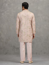 Dusty pink tissue silk embroidered elegant festive kurta suit