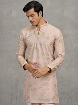 Dusty pink tissue silk embroidered elegant festive kurta suit