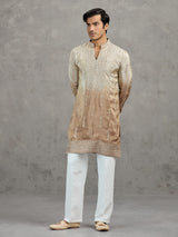 Beige brown shaded tissue embroidered festive kurta suit