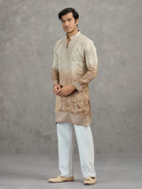 Beige brown shaded tissue embroidered festive kurta suit