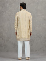 Gold tissue embroidered festive wedding kurta suit