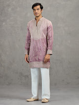 Lilac purple shaded tissue embroidered festive kurta suit