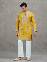 Mustard yellow shaded tissue embroidered haldi kurta suit