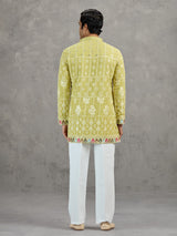 Pista green short silk embroidered festive kurta suit