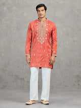 Orange tissue embroidered festive kurta suit