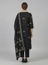 Black silk printed straight cut festive kurti set