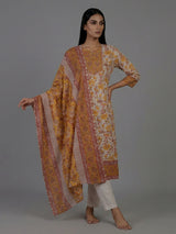 Yellow off white cotton silk yoke style kurti set
