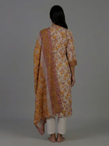 Yellow off white cotton silk yoke style kurti set