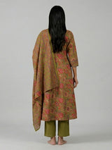 Mehendi green cotton kurti set with printed dupatta